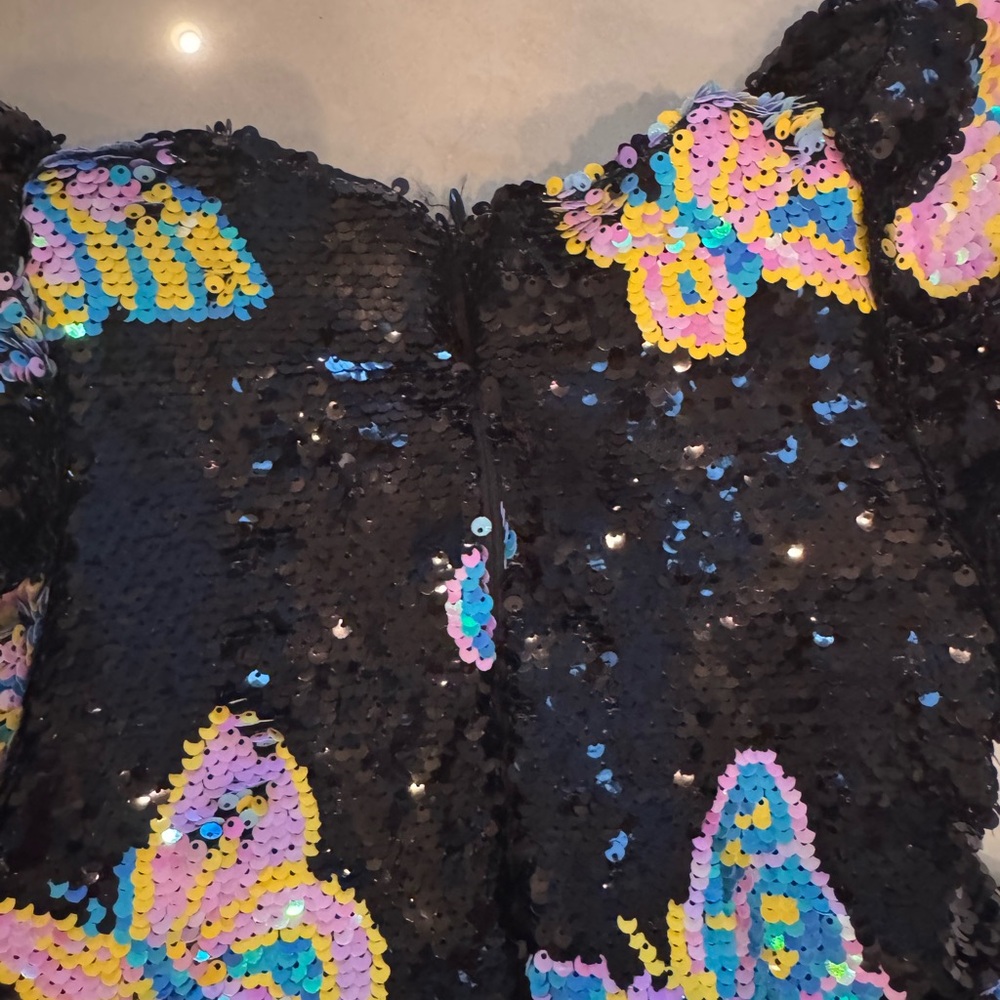 Lola Black Sequin Dress with Multicolor butterfly Design - Picture 2 of 4